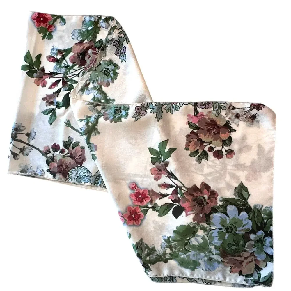 Dana Herbert NEW Floral Scarf White Multicolor Rectangle Lightweight Handmade